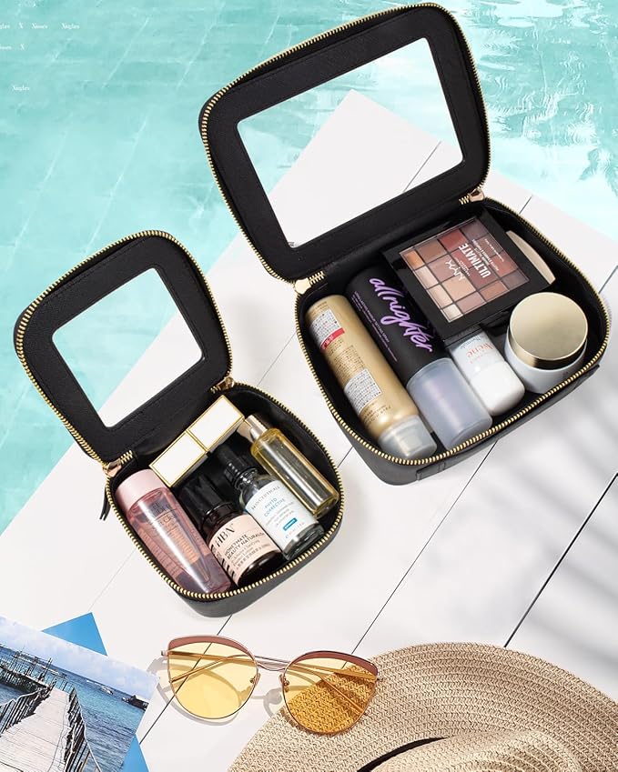 KOTORA Small Makeup Bag for Purse Cute Travel Makeup Bag Clear Cosmetic Bag with Zipper, Car Make Up Bag Organizer Storage Traveling Car Accessories Travel Essentials for Women (Black)