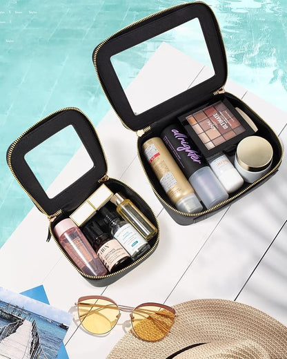 KOTORA Small Makeup Bag for Purse Cute Travel Makeup Bag Clear Cosmetic Bag with Zipper, Car Make Up Bag Organizer Storage Traveling Car Accessories Travel Essentials for Women (Black)