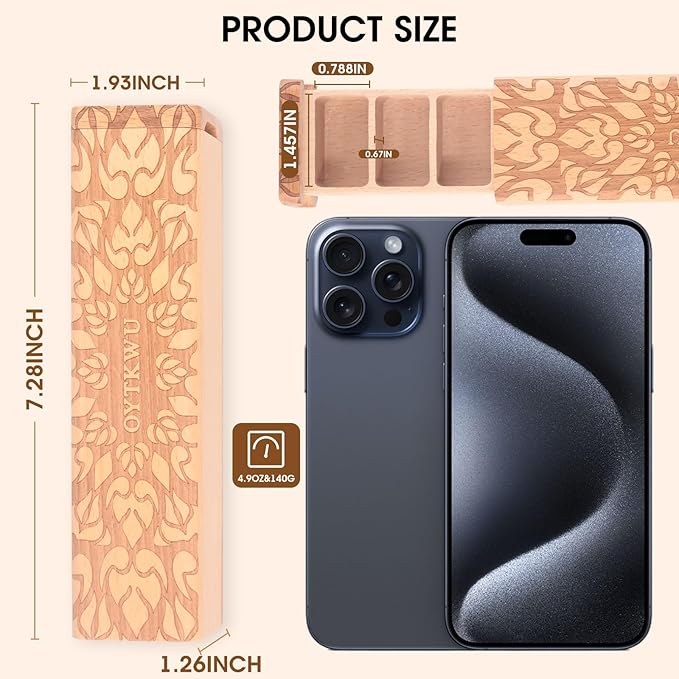 Wooden Weekly Pill Organizer 1 time a Day -Daily Pill Box, Travel-Friendly, Safe Travel 7 Day Pill Organizer, Perfect for Tracking Weekly Medication Pill Case (Beech)