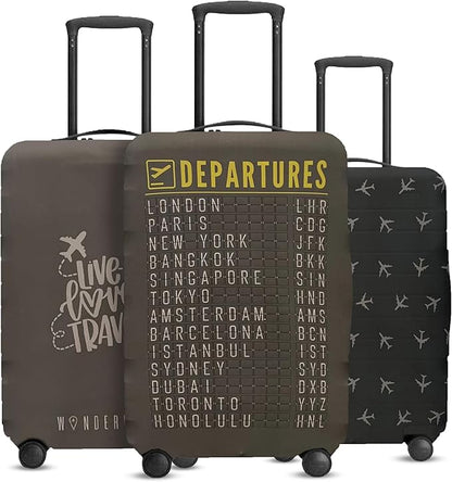 Reversible Luggage Covers & Protectors - Versatile & Washable Luggage & Suitcase Covers | Anti-Scratch Suitcase Cover (Charcoal Brown Departure Board, Large (65-71 x 43-48 x 26-30cm))