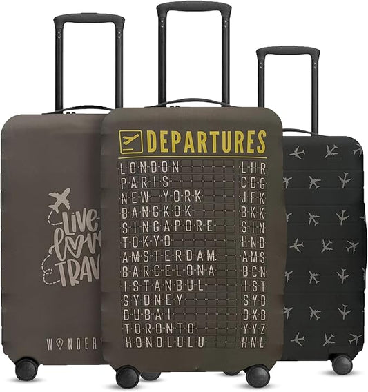 Reversible Luggage Covers & Protectors - Versatile & Washable Luggage & Suitcase Covers | Anti-Scratch Suitcase Cover (Charcoal Brown Departure Board, Large (65-71 x 43-48 x 26-30cm))