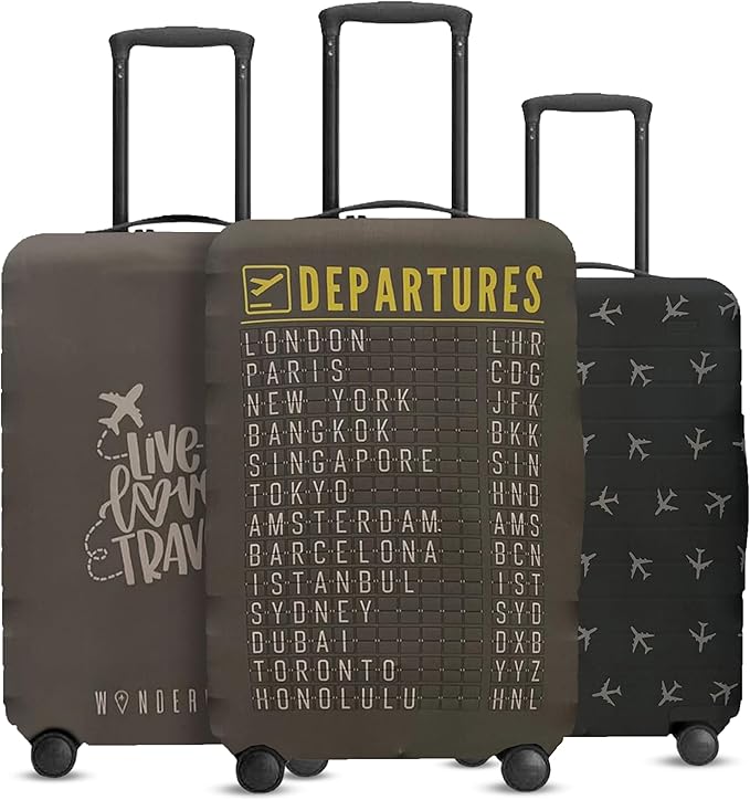 Reversible Luggage Covers & Protectors - Versatile & Washable Luggage & Suitcase Covers | Anti-Scratch Suitcase Cover (Charcoal Brown Departure Board, Medium (58-63 x 38-42 x 23-27cm))