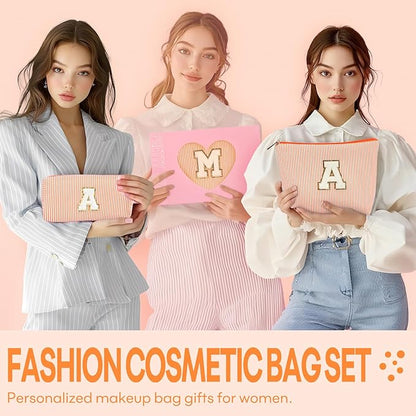 mibasies 2 PCS Initial Makeup Bags: Mothers Day Gifts for Women - Best Friend Birthday Gifts Graduation Gifts Wedding Bridesmaid Girlfriend Wife Daughter Sister Girl Gifts - Orange M