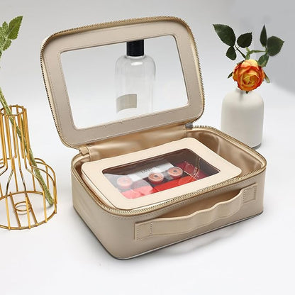 SANHECUN Cosmetic Case with Zipper TSA Approved Storage Box Travel Organizer Pouch Toiletry Portable Makeup Bag Cosmetic Set (2, White)