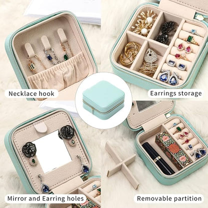 Jewelry Travel Case with Mirror,Small Travel Jewelry Organizer, Portable Jewelry Box Travel Mini Organizer Portable Display Storage Box For Rings Earrings Necklaces (4Color - 4packs)
