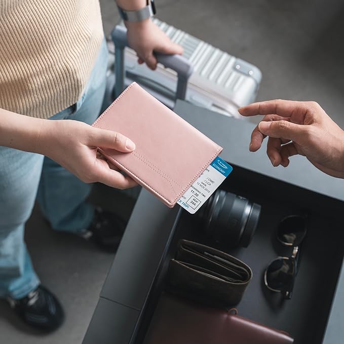 VULKIT Passport Holder for Travel, Rfid Blocking Passport Cover, Slim Travel Wallet for Men & Women, Dusty Pink