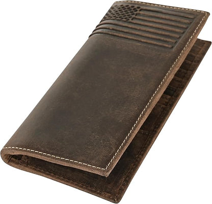 ELIZO Leather Long Wallet for Men Western Wallet Rodeo Mens Wallet Flat Bifold Wallets for Men Biker Billfold Wallet for Men Cowboy Wallet RFID Wallet for Men with Credit Card Holder