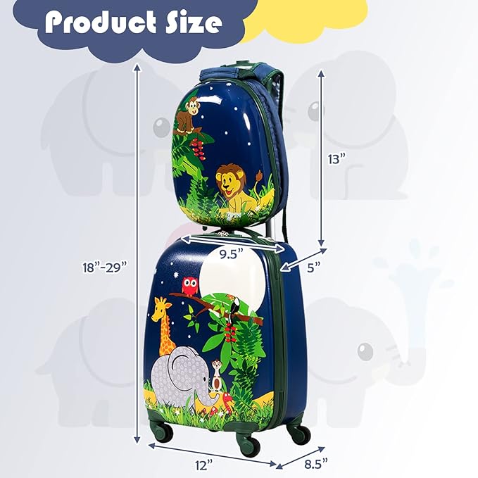 KOTEK Kids Carry On Luggage Set, 16" Hardside Rolling Suitcase with Spinner Wheels, Travel Rolling Luggage for Boys Girls (Lion)