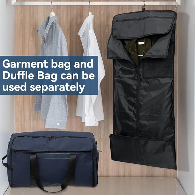 GARPROVM Garment Bags for Travel, 4 in 1 Convertible Garment Duffle Bags with Separated Suit Bag Shoe Compartment, Waterproof Carry On Luggage Bag Backpack Weekender Bag for Short Trip, Navy