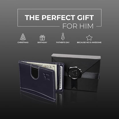 Kingly Cash Clip Slim Leather Wallet for Men with RFID Blocking & Money Clip - Minimalist Front Pocket Bifold Wallet Holds 12 Cards - Secure Card Holder with Easy Access Pull Tab