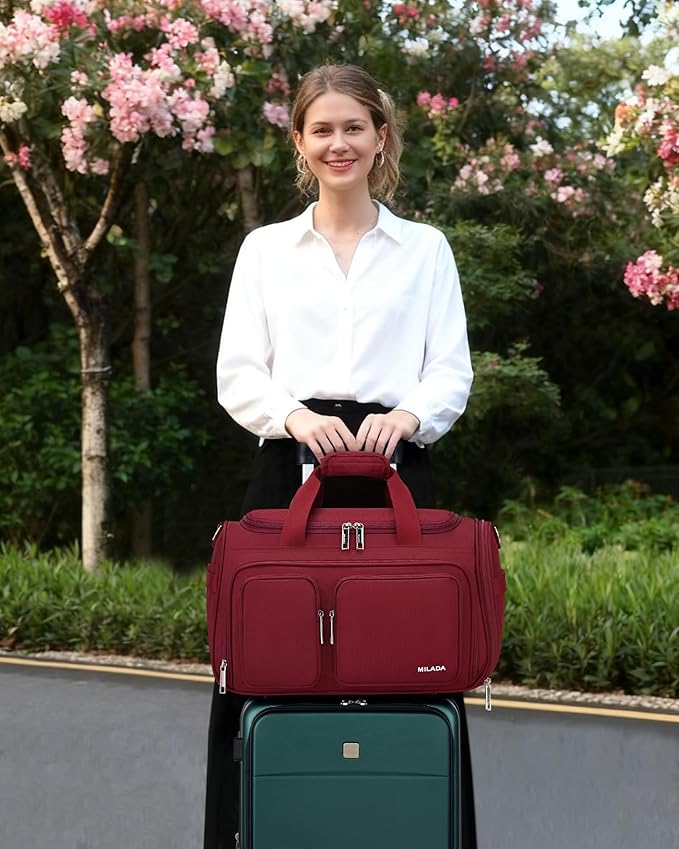 MILADA Underseat Carry On Luggage Bags for Travel Lightweight Foldable Carry On Bags for Airplanes Small Duffle Bag for Men Women Personal Weekend Overnight Travel Tote Bags, Burgundy