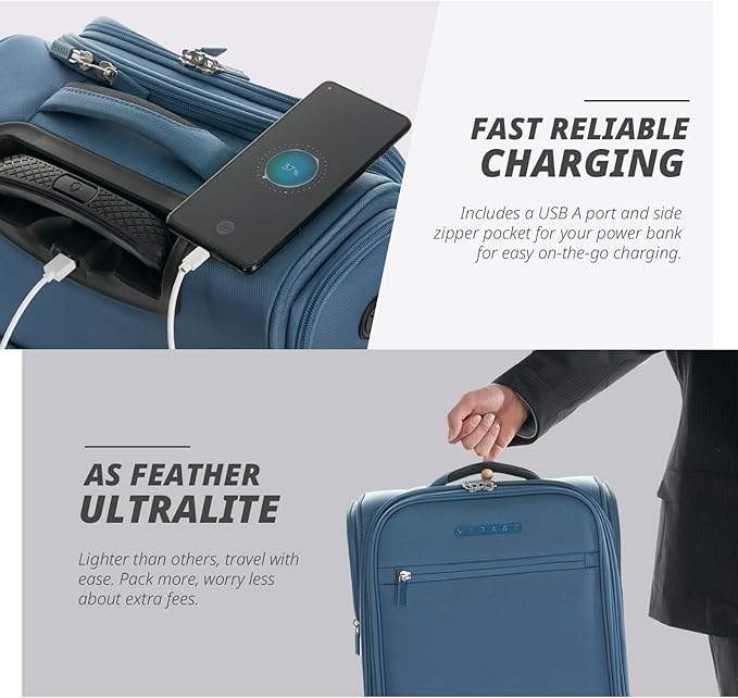 Verage Under Seat Luggage with Wheels, Softside Small Suitcase Spinner Carry On Luggage Bags for Airlines Airplanes Short Trip Men Women (Coast Blue, 14-Inch Underseat)