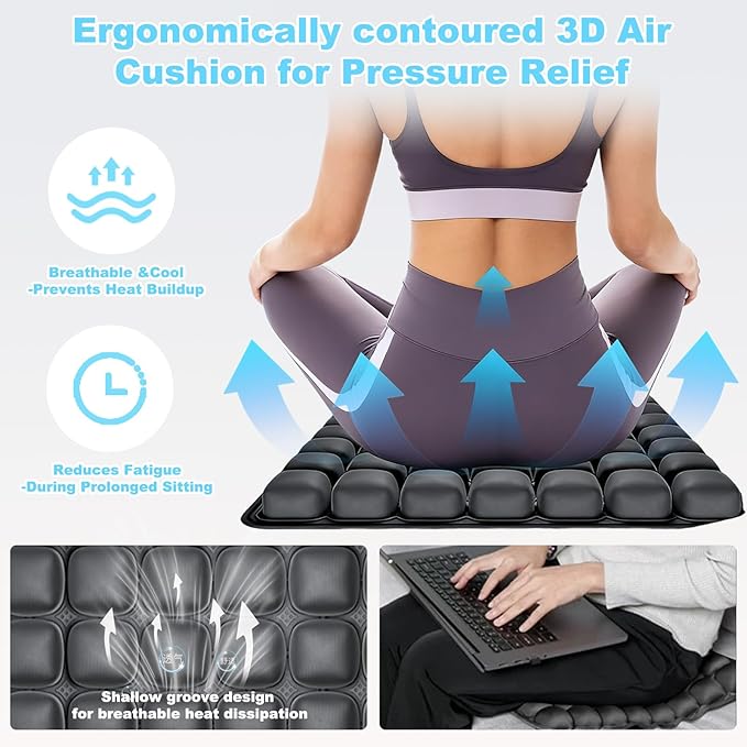 Inflatable Sondure Travel Cushion with Built-in Pump for Airplane Seat, Office Chair and Car Seat Use, Comfortable Buttock Support, Ideal for Long Haul Travel