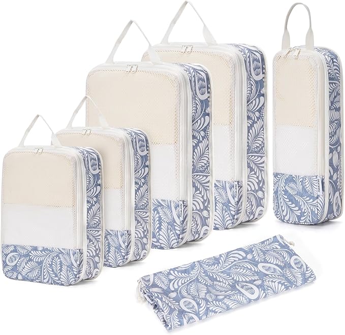 Narwey 6 Set Compression Packing Cubes for Travel Kids Women Carry on, Packing Organizers Bag for Backpack Luggage Suitcase Duffle Bags