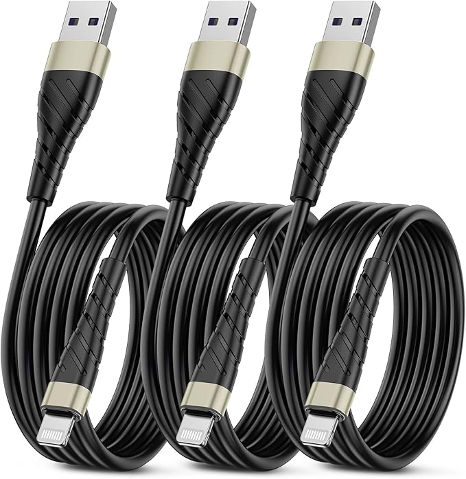 OIITH MFi Certified for iPhone Charger Cable 3 Pack 6 Ft, Long for Lightning Charging Cord, Fast 2.4A for iPhone USB Cord Compatible with iPhone12/11/XS/Max/XR/X/8/8P/7P/6/iPad - Gold