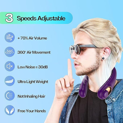 KIDEE Portable Neck Fan, Hands Free Bladeless Fan Rechargeable, 4000mAh Battery Operated USB Wearable Personal Fan, Upgraded Air Volume, 3 Speeds