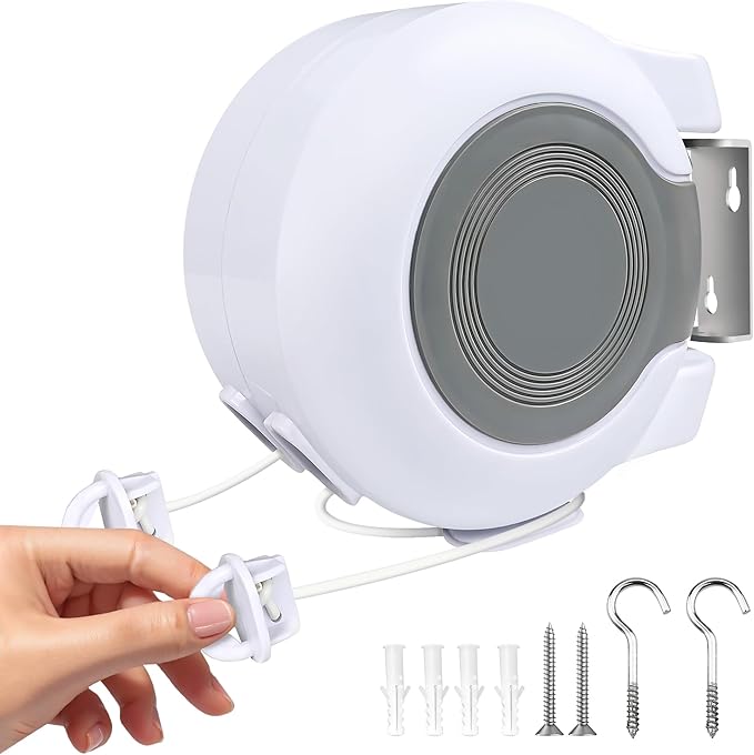 Retractable Clothesline Outdoors, 49 Feet PVC Heavy Duty Retractable Clothes Line, Compact Design Clothes Line Outdoors Space Saving, Weatherproof for Garden, Patio, Balcony