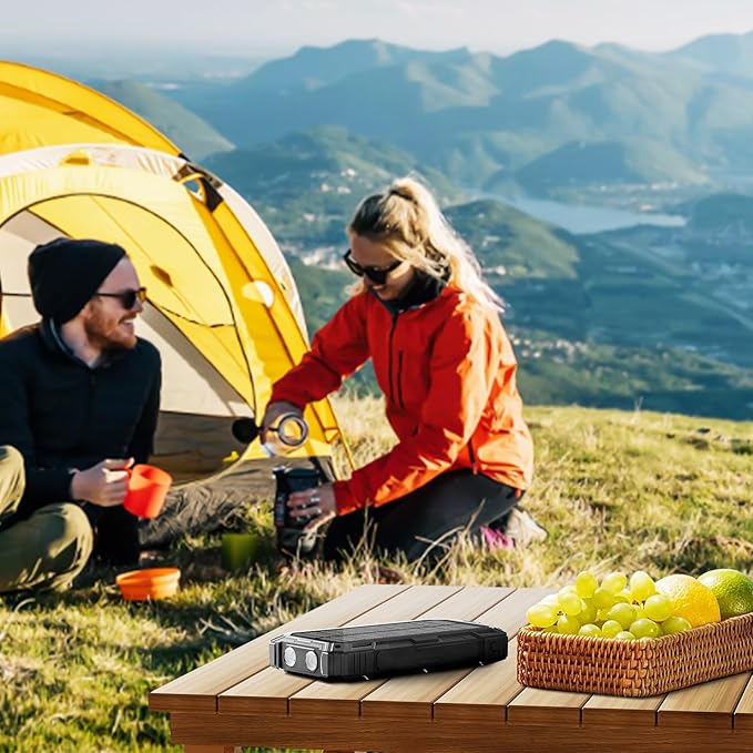 WONGKUO Solar Charger Power Bank - 49800mAh Solar Phone Charger with USB-C in/Output, QC 3.0 Fast Charging with LED Flashlight, Built-in 4 Cables, IP65 Waterproof Fits for Outdoor (Flash Black)