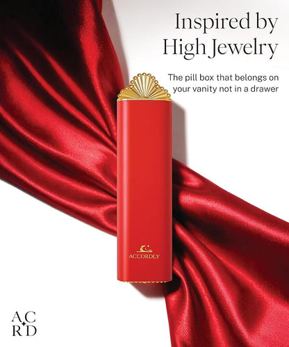 Premium Weekly Pill Organizer, 7-Day Compact Pill Case for Purse, Lightweight Gold Aluminum Pill Box for Vitamins, Medicine, Supplements, Luxury Wellness Gift