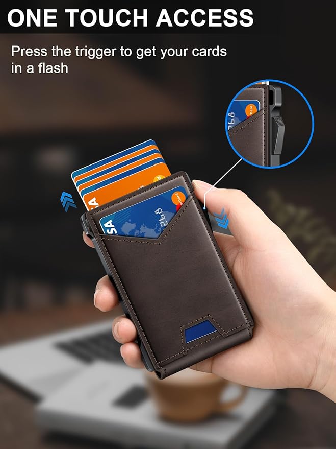 Wallet for Men RFID Wallet with 2 ID Windows & Money Clip, Slim Pop Up Card Holder for 10-12 Cards, Bifold Minimalist Smart Wallet for Front Pocket, Compact Metal Credit Card Holder, Gifts for Men