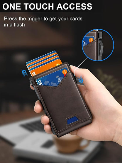 Wallet for Men RFID Wallet with 2 ID Windows & Money Clip, Slim Pop Up Card Holder for 10-12 Cards, Bifold Minimalist Smart Wallet for Front Pocket, Compact Metal Credit Card Holder, Gifts for Men