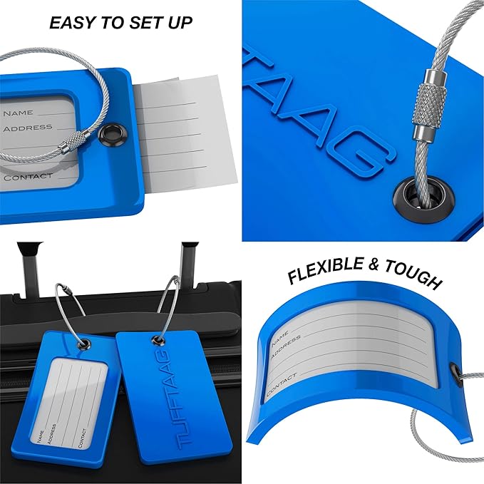 Luggage Tags Business Card Holder by TUFFTAAG - Durable Travel ID Bag Tag, Secure & Flexible, Perfect for Suitcases, Backpacks, and Carry-Ons, Easy Identification