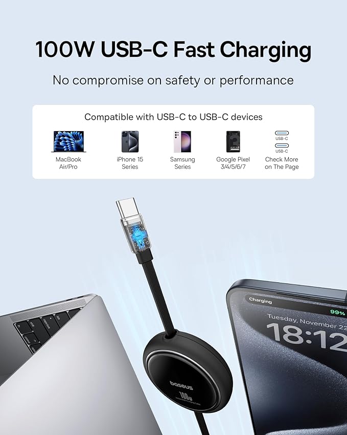 Baseus 70W Universal Travel Adapter and Baseus 100W Retractable USB C Cable