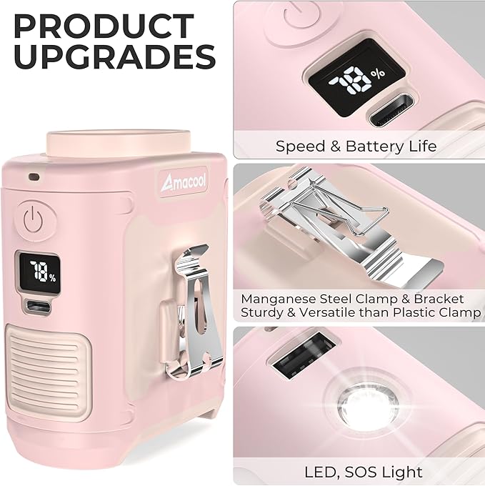 AMACOOL Portable Waist Fan Clip On, MAX 40H Work Time, 10000mAh Rechargeable Wearable Shirt Fan with Light, 16000RPM Powerful 5 Speed Belt Fans Personal Cooling Fans for Outdoor Jobsite Travel