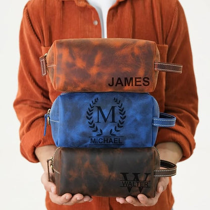 For the Man Who Has Everything - Personalized Leather Toiletry Bag for Men - Custom Dopp Kit with Monogram - Shaving & Travel Bag - Engraved Gift for Groomsmen, Dad, Husband, Anniversary