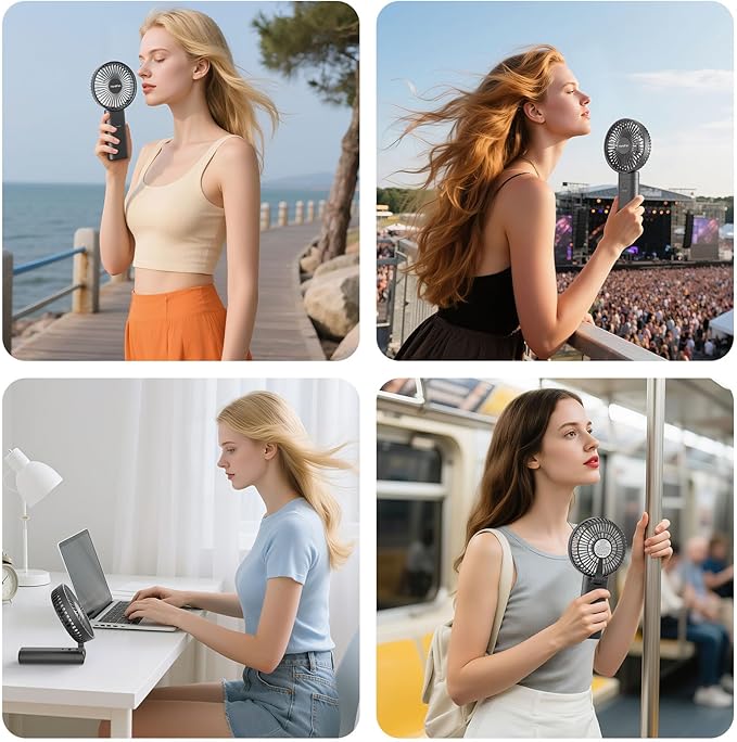 HandFan Upgraded 10,000 mAh Quiet Handheld Fan - 4.5 Inch Large Hand Held Fans Reahargeable, Portable Fan [30 Working Hours] with Charging Function, Lanyard, Base for Travel/Concerts/Lash/Office