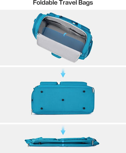 MILADA Carry On Luggage Bags for Travel Large Foldable Duffle Bag for Travel Lightweight Personal Bags for Airplanes Weekend Overnight Bags for Women Mens Travel Bag, Caribbean Blue
