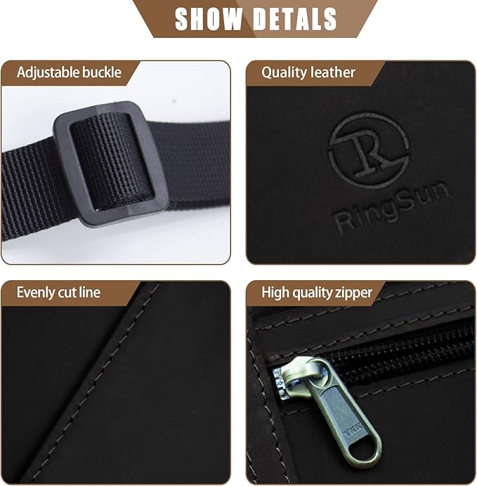 Ringsun Genuine Leather Passport Holder For Travel, RFID Blocking Slim Neck Wallet with Adjustable Strap for Women and Men, Travel Essentials to Keep Cash, Credit Cards and Documents Safe, Black
