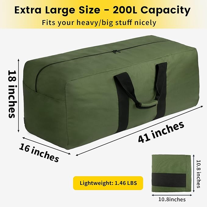 Vorspack Extra Large Duffle Bag for Travel - 200L Duffel Bag for Men Gear Bag for Storage Foldable Weekender Bag for Overnight Camping - Green