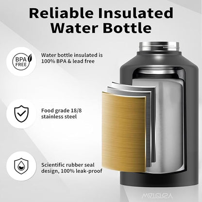 WATERSY 1.5 Gallon Water Bottle Insulated(Cold for 48 Hrs),BPA Free&Leak Proof,196oz Stainless Steel Water Jug,Big thermos,Large Water Bottle with Handle for Gym,Hiking,Camping&Travel,Black