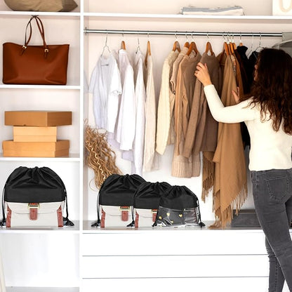 12 Pcs Dustproof Drawstring Bags for Handbags Purse Dust Bags Shoe Bags for Travel Dust Storage Bags Covers String Packing Organizer (Black, 4 Sizes)