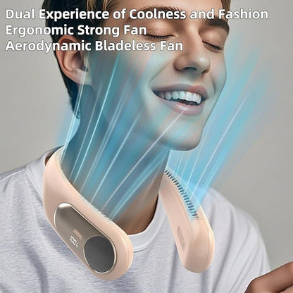 Portable Neck Fan,Personal Wearable Bladeless Fan,LED Display,4-Speeds,6000mAh USB Rechargeable,360° Strong Cooling Wind,Hands Free,Long Lasting,Birthday Gifts for Men Women Dad Mom (Brown)