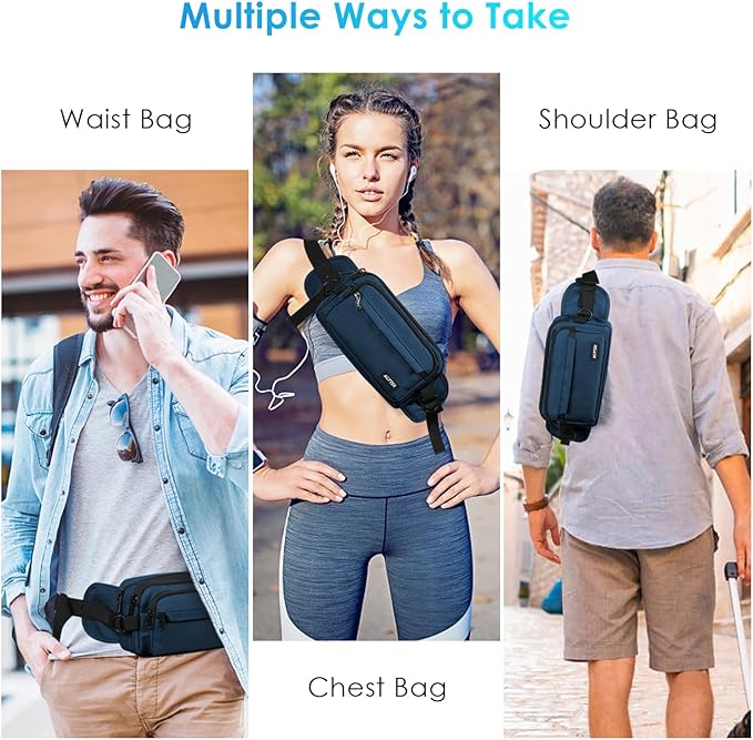AGPTEK Fanny Pack for Women Men, RFID Large Capacity Waist Wallet Bag, Adjustable & Waterproof Bum Belt Pouch for Travel, Running, Shopping, Hiking, Dog Walking, Cycling, Climbing