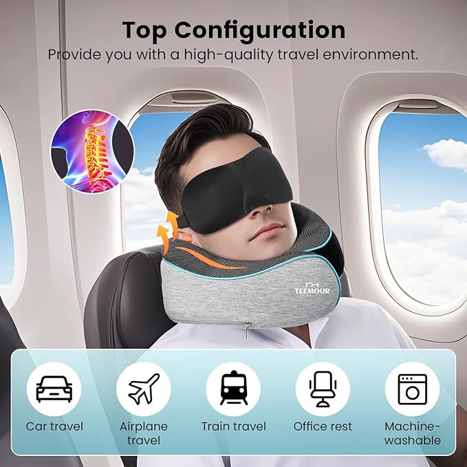Upgraded Travel Neck Pillow Airplane- 360° Support Travel Pillows for Airplanes, Stocking Stuffers Gifts for women With Eye Mask & Earplugs, Portable Carry Bag for Long Flights| Best Travel Essentials