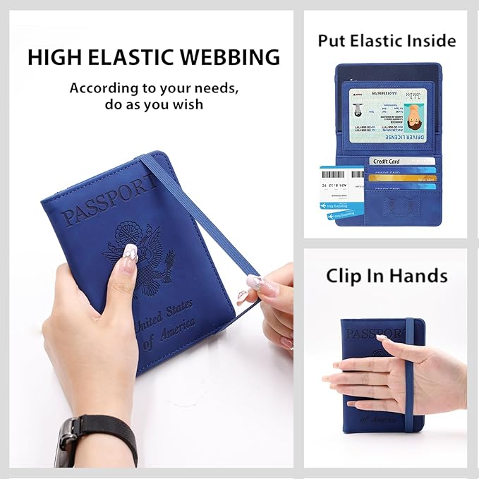 Melsbrinna Rfid Passport Holder for Travel women/Men, Cute Passport Wallet Rfid Blocking Card Slots, Rfid Passport Cover/CaseTravel Wallet, Passport Book Holder (1, Blue5)