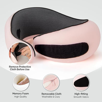 NOCRLG Travel Pillow, Travel Neck Pillow for Airplanes Car, 100% Pure Memory Foam Travel Pillow, Sleeping Essentials for Long Flight 360° Head Support Degree Comfort and Breathability Pink