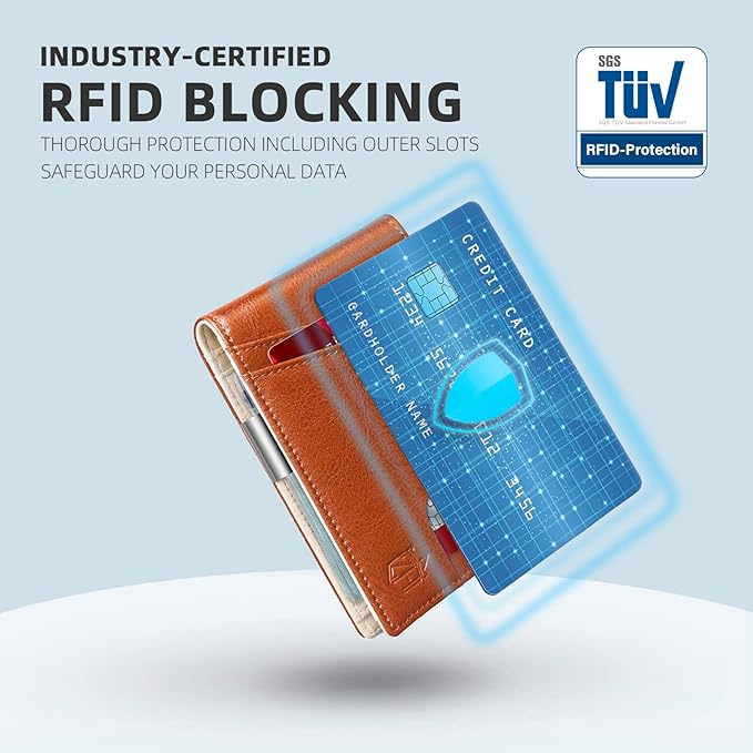 Zitahli Money Clip Wallets for Men,Slim Bifold Wallet 10-12 Cards, Mens Leather Wallet with ID Window,RFID Blocking Thin Minimalist Credit Card Holder,Gifts for Him