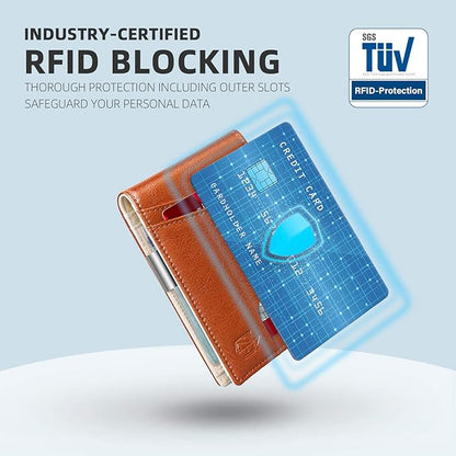 Zitahli Money Clip Wallets for Men,Slim Bifold Wallet 10-12 Cards, Mens Leather Wallet with ID Window,RFID Blocking Thin Minimalist Credit Card Holder,Gifts for Him