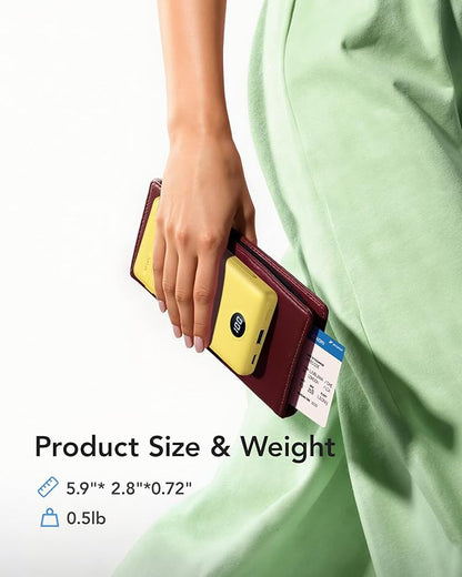 VRURC Portable Charger with Wall Plug, 10000mAh Slim Portable Charger Built in Cables,PD 20W Fast Charging Power Bank with Cords,USB C Portable Phone Charger Travel Accessories -Yellow(1 Pack)