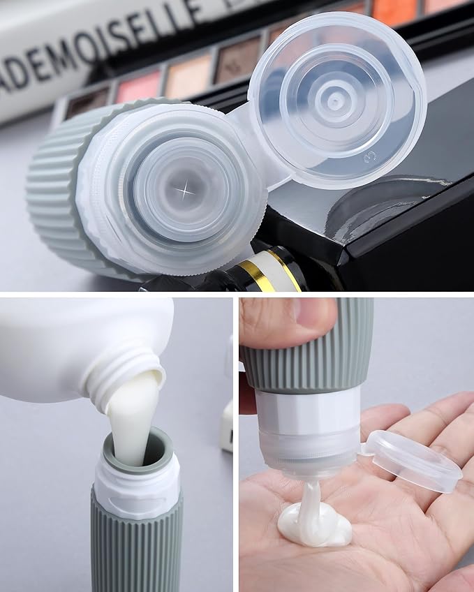 Travel Bottles 8 Pack, TSA Approved 3 oz Toiletries Containers, Leak Proof Silicone Squeezable Essentials Jars with Clear Bag