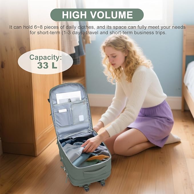 coofay Carry on Backpack Travel Backpack, Olive Green-expandable