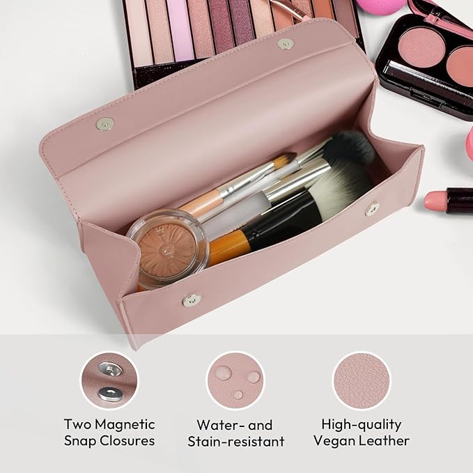 carrotez Stylish PU Leather Makeup Bag: Versatile Travel Toiletry Bag & Cosmetic Pouch, Small Makeup Organizer for Purse Essentials - Ideal Makeup Brush Holder & Sunglasses Case for Women - Pink