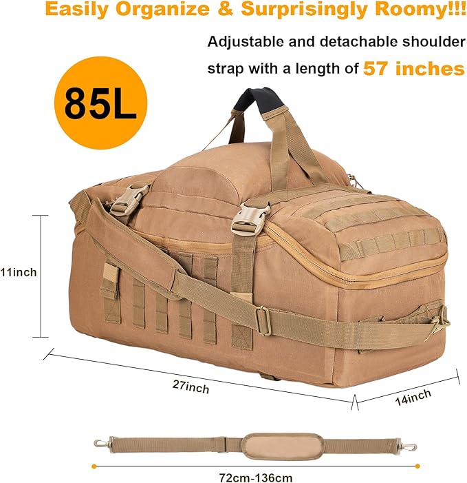 Greencity Travel Duffel Bag for Weekend Overnight Bag Waterproof Small Large for Men Women 30L 45L 85L Coyote