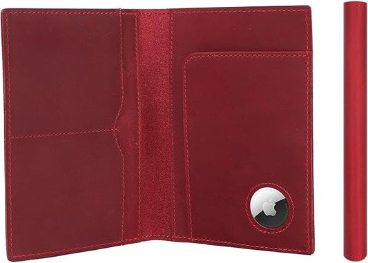 STAR VISTA Albatross Leather Travel Passport Holder, Minimalist Design, Full Grain Leather Case for Women and Men - Slim Passport Wallet, Bifold, RFID Blocking, with AirTag Holder, Crimson Red