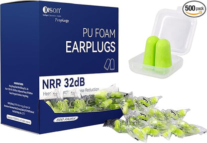 500Pairs Foam Earplugs, 32dB Disposable Noise Reduction Ear Plugs, Hearing Protection Bulk Ear Plugs for Shooting Range, Work, Travel,Concert Green