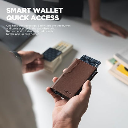 VULKIT Card Holder Wallet with Double ID Windows RFID Blocking Pop Up Wallet Minimalist Design for 12 Cards